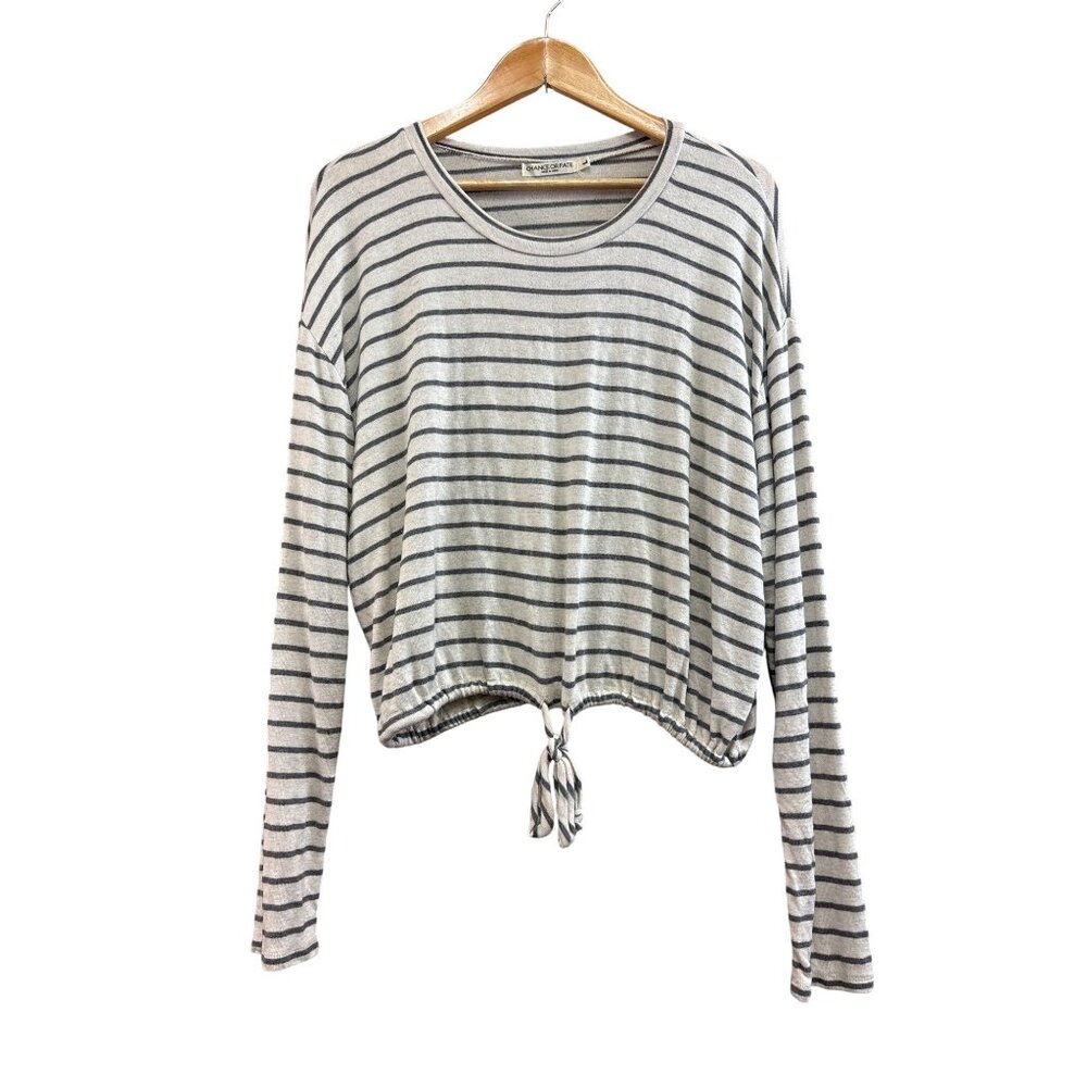 Chance Or Fate Striped Tie-Hem Cropped Long Sleeve Top L - Picture 1 of 6